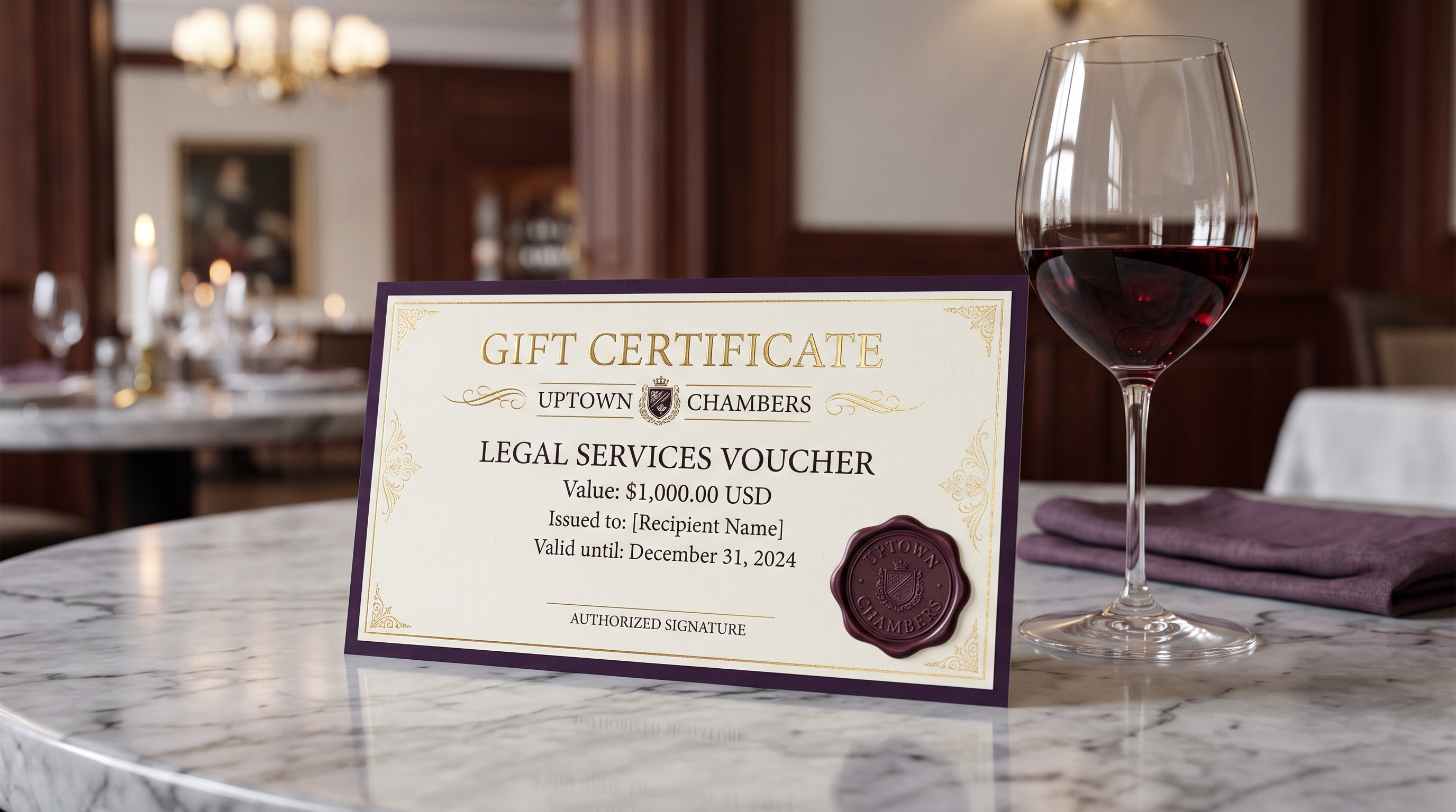 Uptown Chambers Gold Seal Voucher Certificate